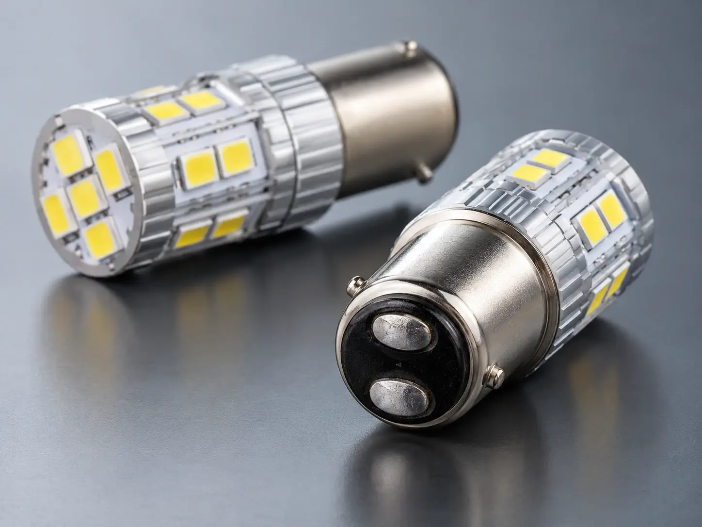 1157 LED bulb with the two-contact BAY15D base shown close up