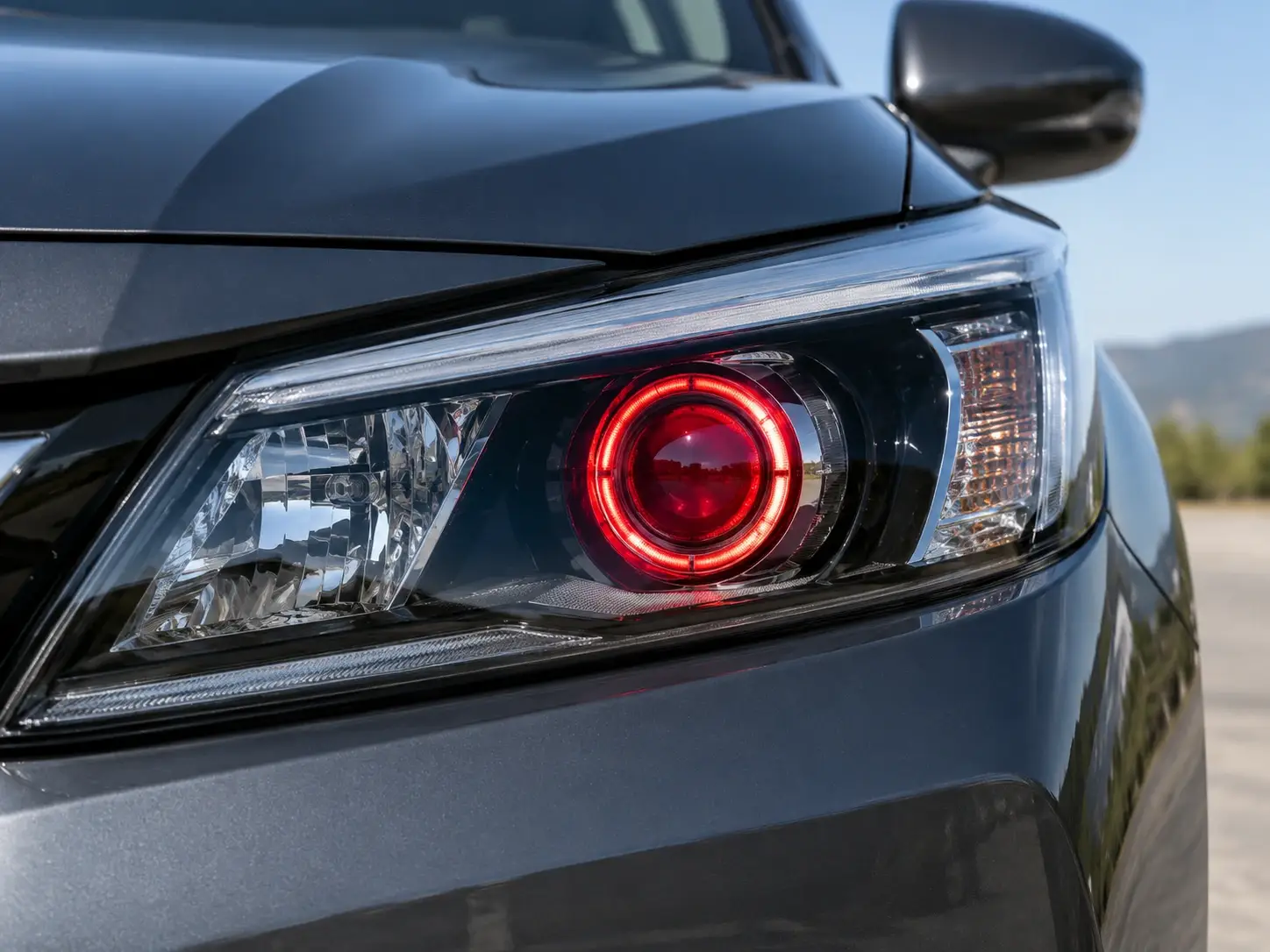 3-inch projector headlight with a demon eye light still visible in daylight