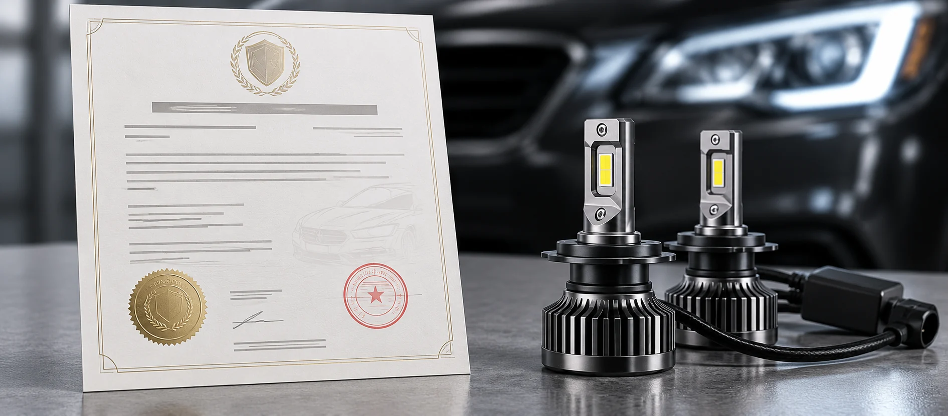 E-mark ECE R10 approval certificate for TUHO LED headlight bulbs