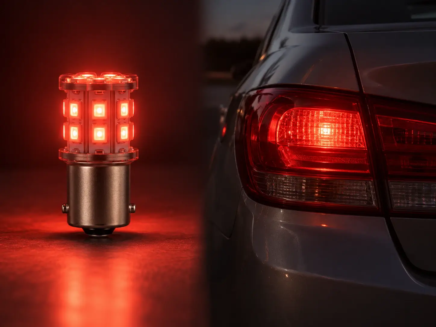 LED 1157 bulb lit at weak output for the tail light