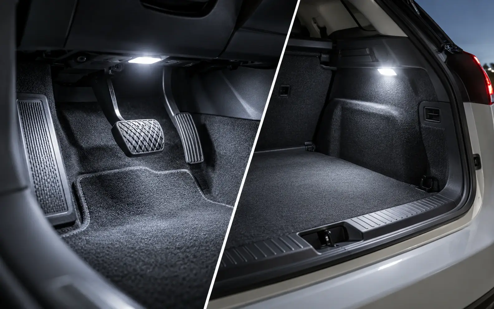 LED bulb in a car footwell and trunk light